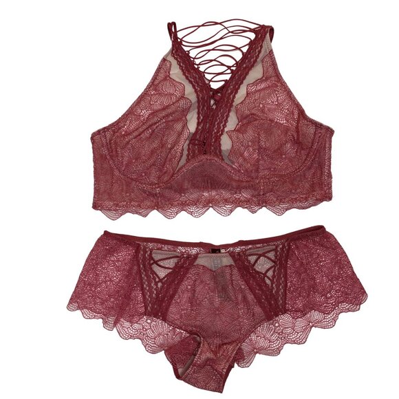 Victoria's Secret Bralette Set Womens Size Medium Rose Lace Strappy Cross Back - Picture 1 of 9